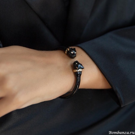 Браслет Polina Firenze, кафф, пантера с кристаллами и эмалью, PF25.2-BR2174 черный