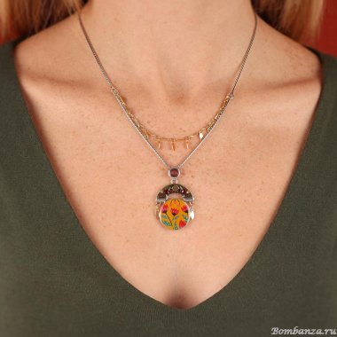 Колье TARATATA, Sirocco, со смолой, бусинами, стразами и агатом, TT-W24-07112-10M серебристый