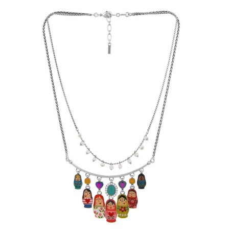 Колье TARATATA, Nanas, с цветной смолой, бусинами и гематитом, TT-W24-03105-10M серебристый