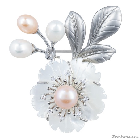 Брошь Ветвь Natural pearl+Natural shell, XR12111A5 S