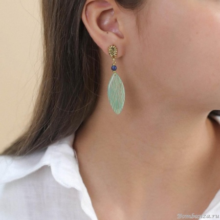 Серьги Nature Bijoux, Linapacan, с азуритом и лепестком из дерева папайя, NB24.1-12-79372 зеленый Серьги Nature Bijoux, Linapacan, с азуритом и лепестком из дерева папайя, NB24.1-12-79372 зеленый