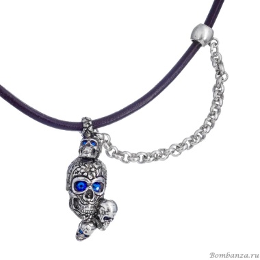 Колье Tra-la-ra, Tatoo, с подвеской-черепами и кристаллами, TLR24-522P204 синий
