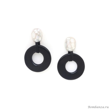 Серьги Nature Bijoux, Volcan, с перламутром и подвеской из рога, NB25.2-12-90342 черный