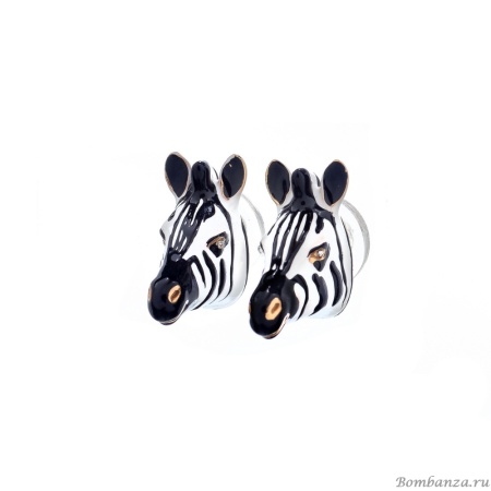 Серьги Polina Firenze, зебра с кристаллами и эмалью, PF25.2-OR4285 белый