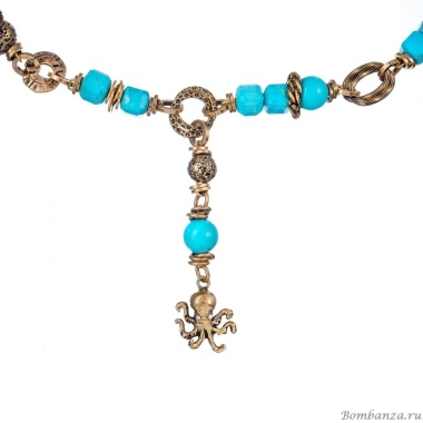 Колье Alcozer&J, с бирюзой и жемчугом, AL-C78BS25-R голубой