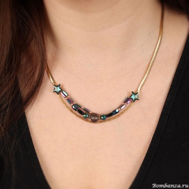 Колье TARATATA, Clair de lune, со смолой,бусинами и слюдяной пудрой, TT-H24-04106-207 зеленый Колье TARATATA, Clair de lune, со смолой,бусинами и слюдяной пудрой, TT-H24-04106-207 зеленый