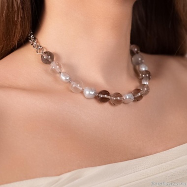 Колье Lanzerotti, Gelido, с жемчугом и рутиловым кварцем, LZ-25.02-015 серый