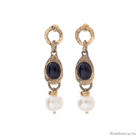 Серьги Alcozer&J, с агатом и жемчугом, AL-O48DW25-R черный