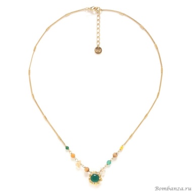Колье Franck Herval, Mathilde, с жадом, яшмой, цитрином, костью, агатом, FH24.1-15-63970 золотистый