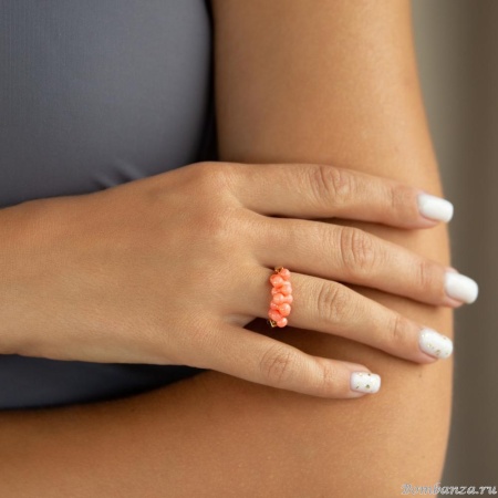 Кольцо Lanzerotti, Anne with an E, стрейч, с фактурным кораллом и гематитом, LZ-25.08-268 оранжевый