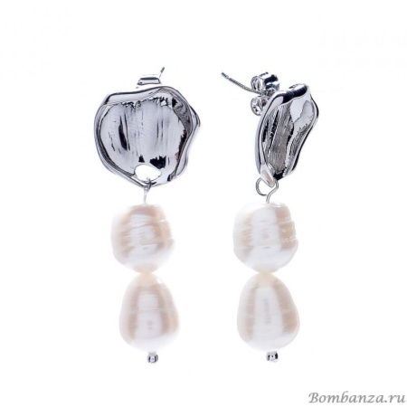 Серьги Moon Paris, Ringo, асимметричные, с жемчугом, MR-21.04-056 серебристый