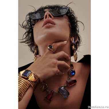 Кольцо Thot Gioielli, незамкнутое, с рейнстоуном, TG25.1-AN16V аквамариновый