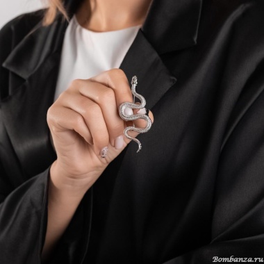 Брошь Moon Paris, змея с кристаллами, Mo-Y24.11-079 серебристый Брошь Moon Paris, змея с кристаллами, Mo-Y24.11-079 серебристый