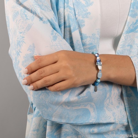 Браслет Lanzerotti, Marino, аквамарин, селенит, кошачий глаз, мурано, LZ-25.06-181 голубой