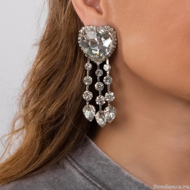 Серьги Moon Paris, Ringo Queen, в форме сердца с кристаллами, MRQ-24.06-032 серебристый