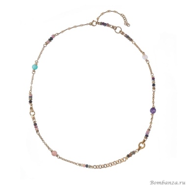 Колье Alcozer&J, турмалин, аметист, лунный, амазонит, AL-C68EW24-R золотистый