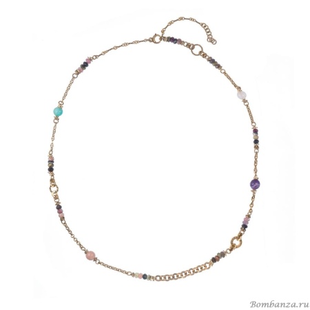Колье Alcozer&J, турмалин, аметист, лунный, амазонит, AL-C68EW24-R золотистый