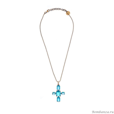 Колье Thot Gioielli, с подвеской-крестом и рейнстоунами, TG25.1-CLV51 аквамариновый