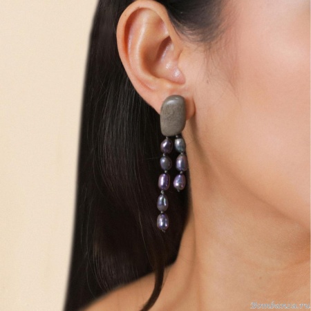 Серьги Nature Bijoux, Pebble Beach, из эбенового дерева, с жемчугом, NB25.2-12-90371 серый