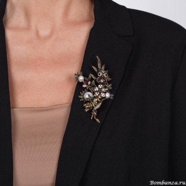 Брошь Alcozer&J, жемчуг, гранат, изумруд, Swarovski, AL-S4344C золотистый Брошь Alcozer&J, жемчуг, гранат, изумруд, Swarovski, AL-S4344C золотистый