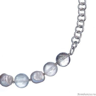 Колье Lanzerotti, Gelido, с жемчугом и рутиловым кварцем, LZ-25.02-015 серый