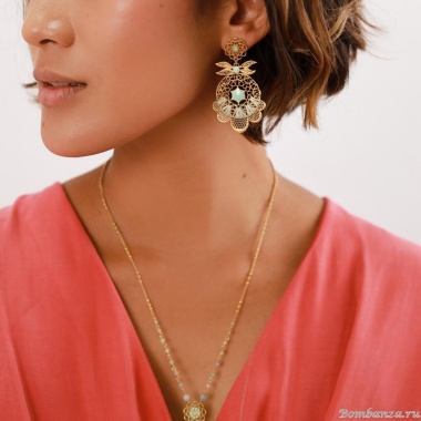 Серьги Franck Herval, Cassiopee, кристаллы Swarovski, эмаль, текстиль, FH23.2-12-68447 золотистый