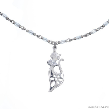 Колье Lanzerotti, Cuori, кристаллы, подвеска-кошка, LZ-24.02-153 серебристый