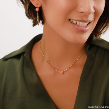 Серьги Franck Herval, Clea, цветок, агат, жемчуг, эмаль, FH23.2-12-68193 оранжевый