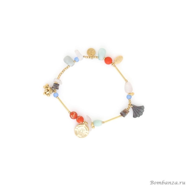 Браслет Franck Herval, Layla, амазонит, кварц, яшма, перламутр, бусины, FH25.1-13-72981 золотистый