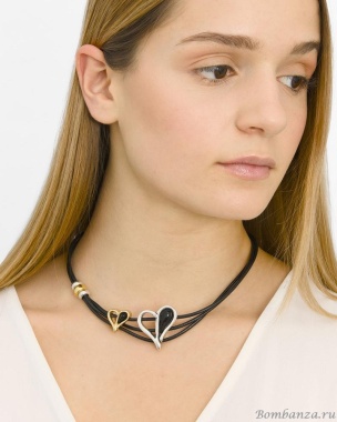 Колье Tra-la-ra, Pasion, кожаное, с сердцами, TLR24-241P206 черный