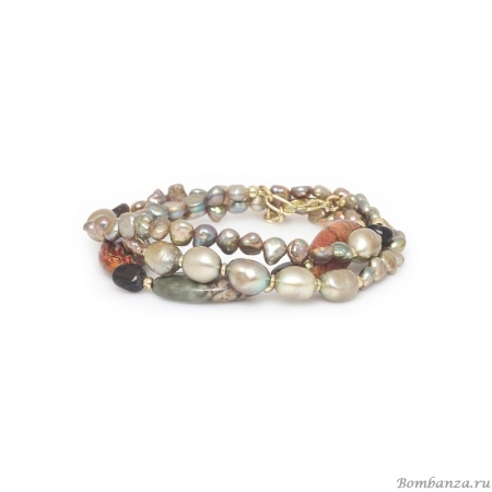 Браслет Nature Bijoux, L'ile Rousse, в несколько оборотов, жемчуг, яшма, NB25.2-13-44373 оливковый