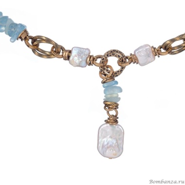 Колье Alcozer&J, с аквамарином и жемчугом, AL-C68CG25-R голубой