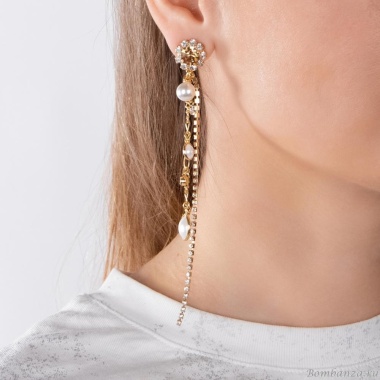 Серьги Moon Paris, Ringo Queen, асимметричные, кристаллы, бусины, MRQ-24.05-016 золотистый