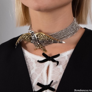 Колье Moon Paris, с кристаллами и птицей, Mo-Y25.02-009 серебристый