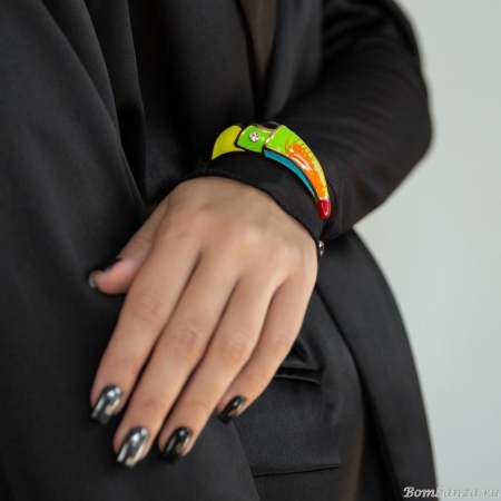 Браслет Polina Firenze, кафф, тукан с эмалью и кристаллами, PF25.2-BR4319 золотистый