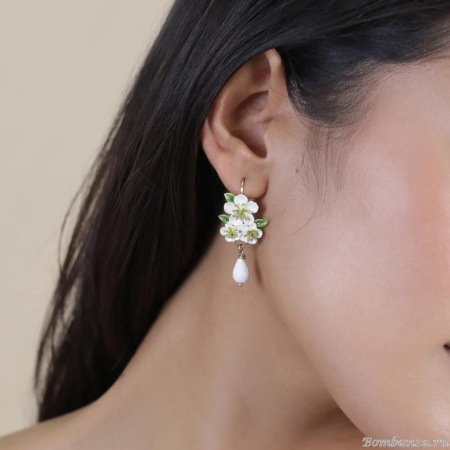 Серьги Franck Herval, Hana, с цветами, говлитом и цветной эмалью, FH25.1-12-69482 белый