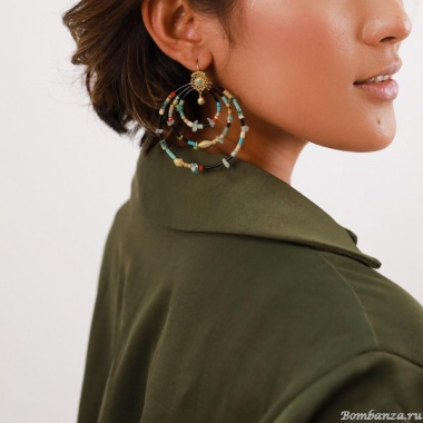 Серьги Franck Herval, Margaux, агат, аквамарин, кокос, говлит, бирюза, FH23.2-12-68256 бирюзовый