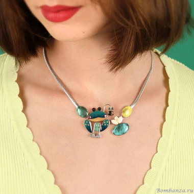 Колье TARATATA, Rainette, смола,стразы,бусина,слюдяная пудра, TT-T24-06108-104 зеленый