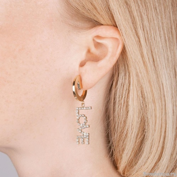 Серьги Moon Paris, Bohemia, асимметричные, Love с кристаллами, MB-21.07-040 золотистый