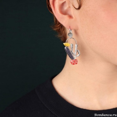 Серьги TARATATA, Cactus, асимметричные, с цветной смолой, TT-E25-05750-10M серебристый Серьги TARATATA, Cactus, асимметричные, с цветной смолой, TT-E25-05750-10M серебристый