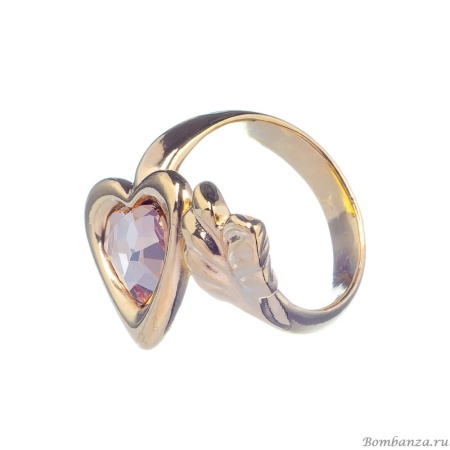 Кольцо Ciclon, Cuore, незамкнутое, сердце, чешское стекло, CN-220500 янтарный