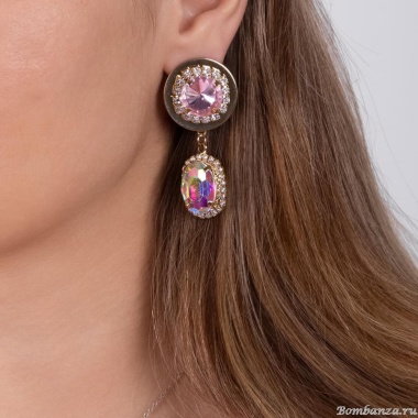 Серьги Moon Paris, Ringo Queen, асимметричные, с цветными кристаллами, MRQ-24.05-009 розовый