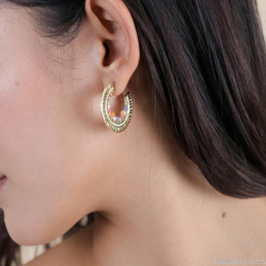 Серьги Franck Herval, Suzane, агат, жад, стеклянные бусины, эмаль, FH25.1-12-69544 золотистый