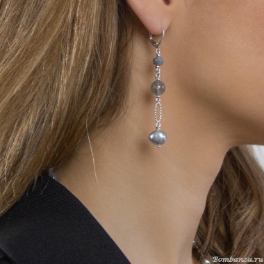 Серьги Lanzerotti, Gelido, с жемчугом, лабрадоритом и кристаллом, LZ-25.02-009 серый