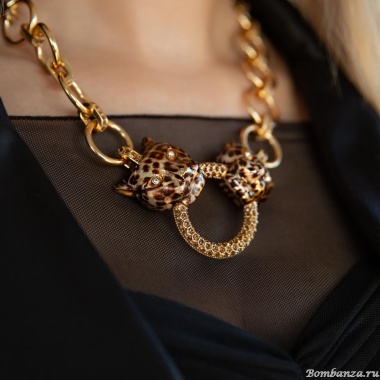 Колье Polina Firenze, ягуар с кристаллами и эмалью, PF25.2-PE4401 коричневый