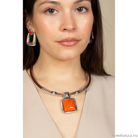 Колье Ciclon, Kubik, кожаное, с муранским стеклом, CN-243802 черный