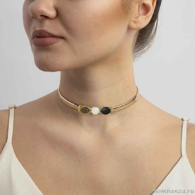 Чокер Possebon, mother mosaic/black agate/tiger eye