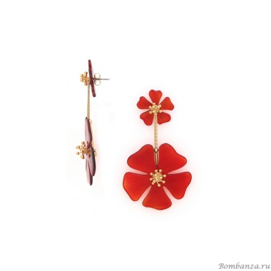 Серьги Nature Bijoux, Hibiscus, с цветами из рога, NB25.1-12-79980 красный