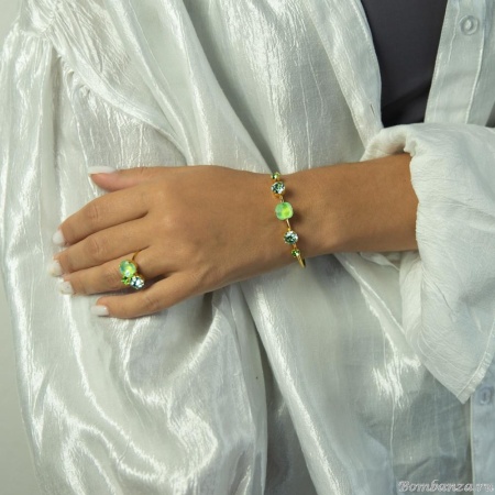 Браслет Catherine Bijoux, Starlight, кафф, с кристаллами, CB25.1-5415EG зеленый