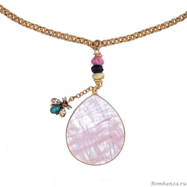 Колье Alcozer&J, кварц, турмалин, изумруд, Swarovski, AL-C38AB24-R розовый